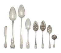 A Collection of Eight English Silver Flatware Articles