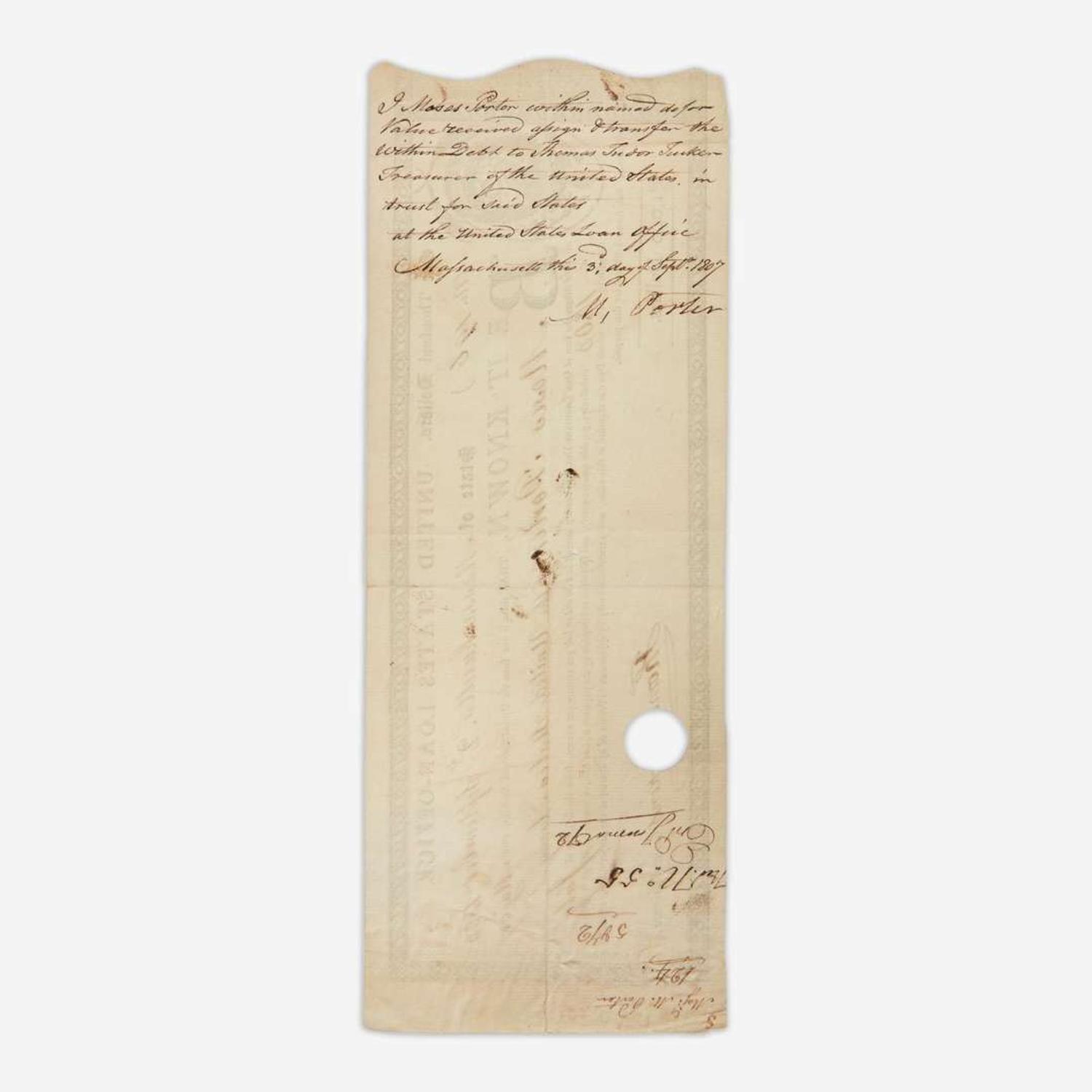 [American Revolution] [Porter, Moses] Partially-printed United States Loan-Office Certificate