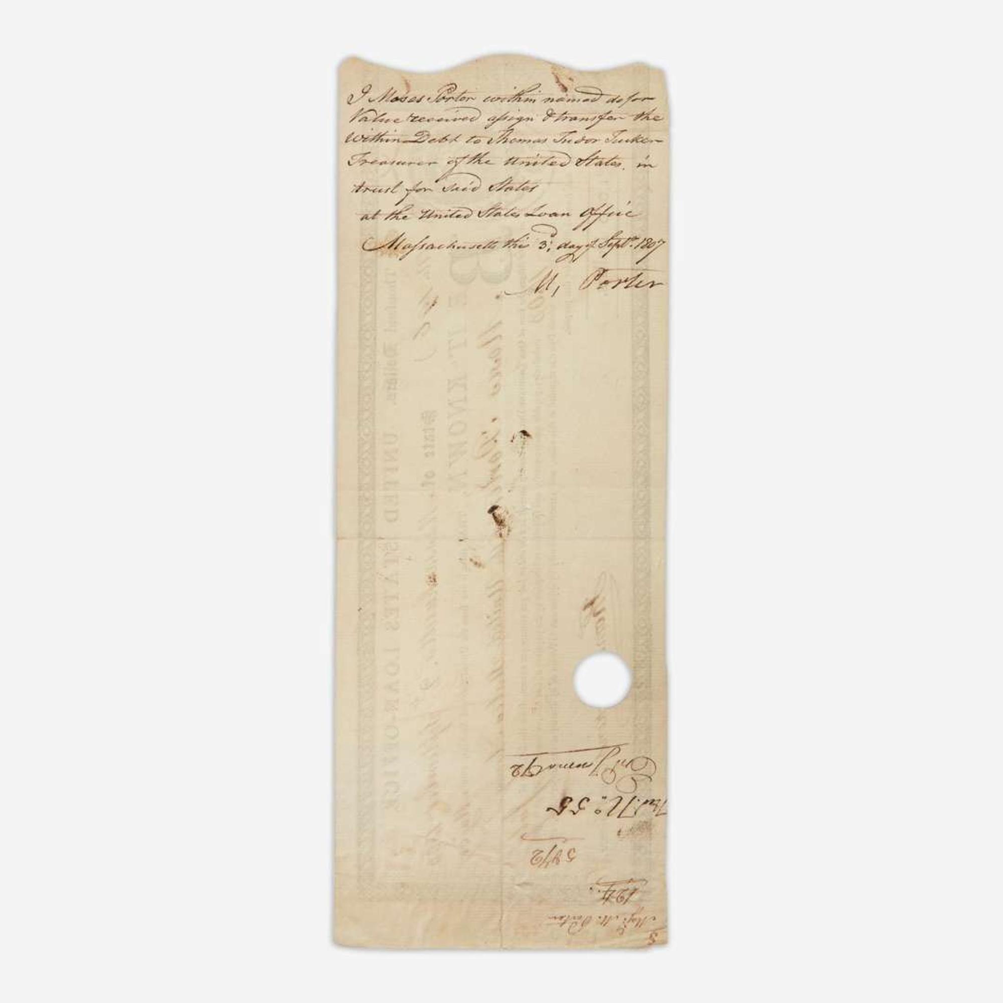 [American Revolution] [Porter, Moses] Partially-printed United States Loan-Office Certificate
