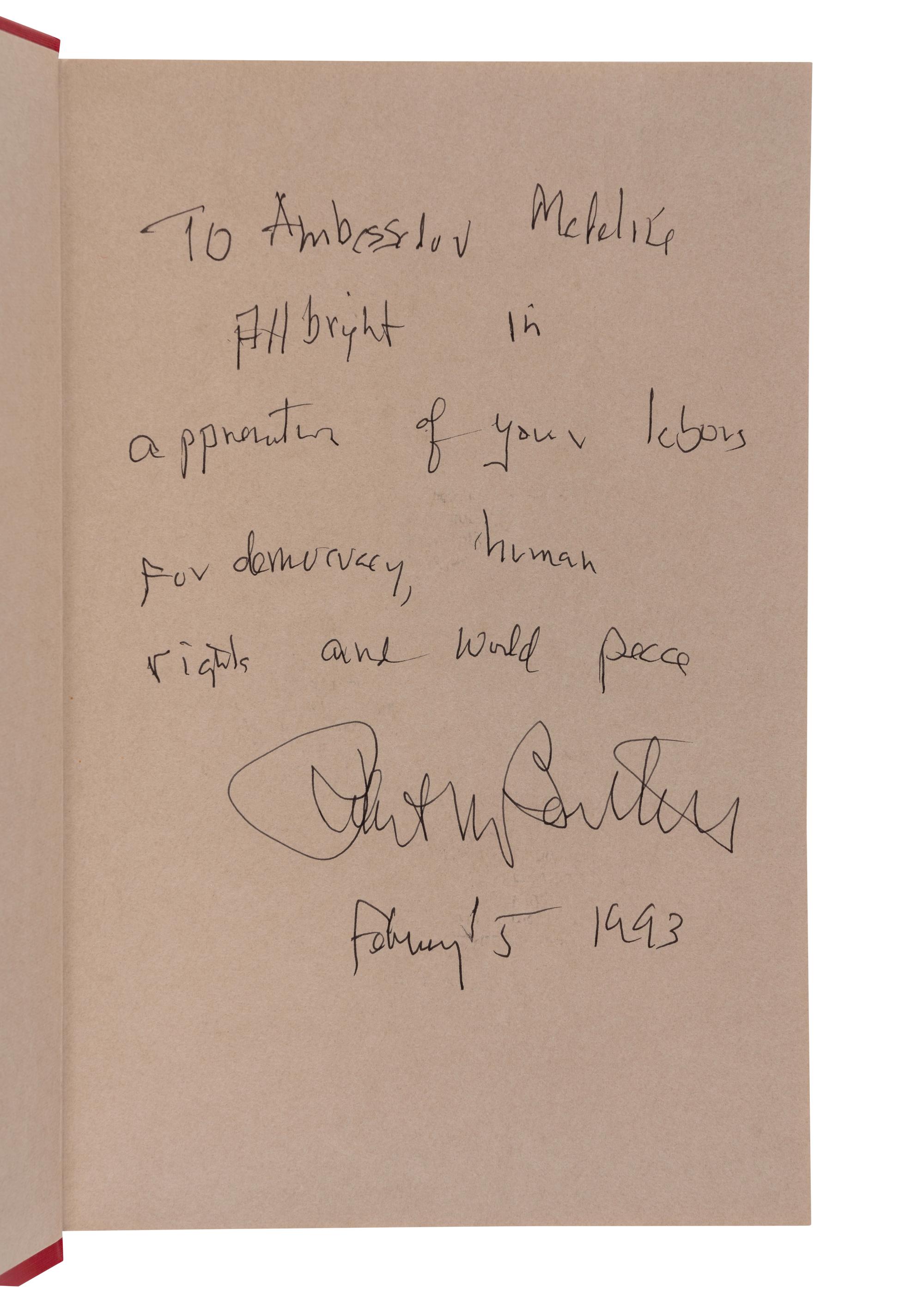 NOVELS BY POLITICAL FIGURES A group of 6 novels, ALL FIRST EDITIONS, most INSCRIBED TO SECRETARY ALBRIGHT: