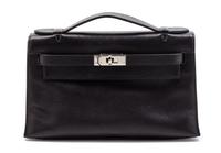 An Hermes Black Leather Kelly Clutch Pochette, 8 1/2 x 5 x 2 1/2 inches.