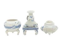 Three Japanese Blue and White Porcelain Scholar's Objects