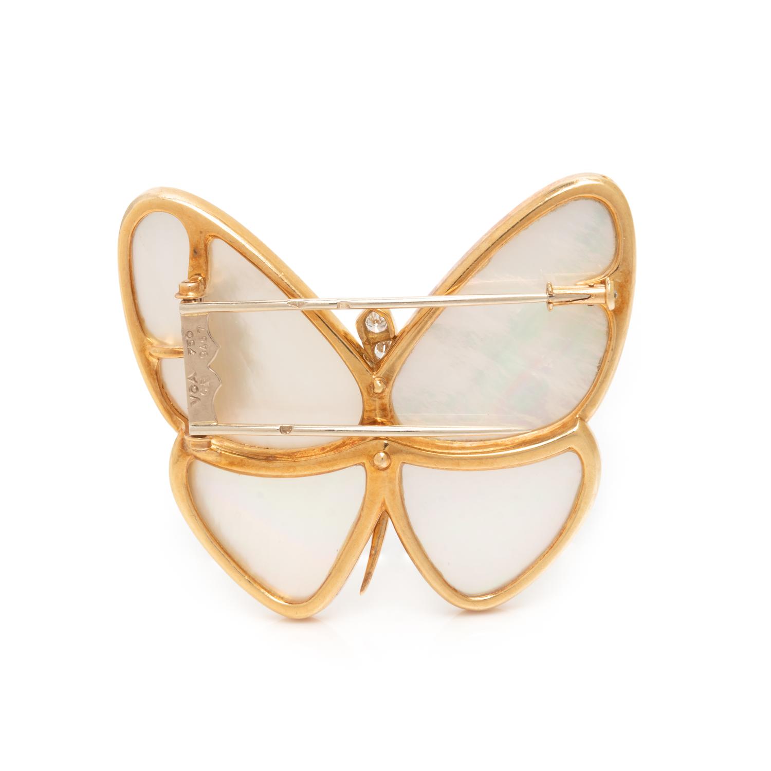 VAN CLEEF & ARPELS, MOTHER-OF-PEARL AND DIAMOND BUTTERFLY BROOCH