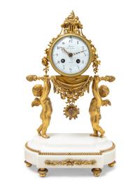 A Louis XVI Gilt Bronze and Marble Three-Piece Clock Garniture