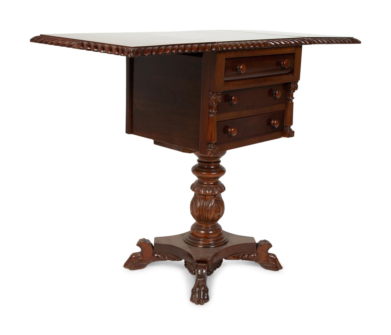An American Empire Mahogany Drop Leaf Work Table — 19TH CENTURY