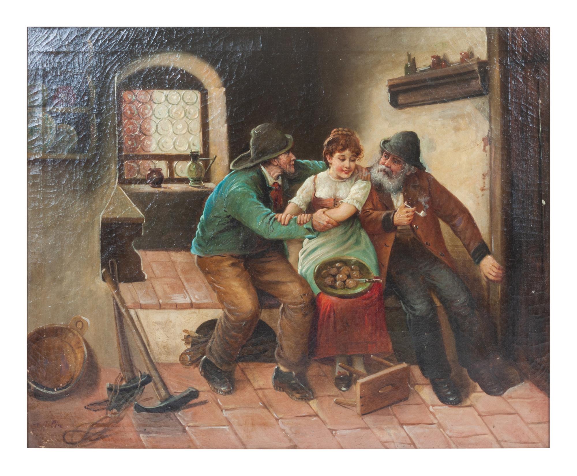 Two Miners with a Woman in Interior