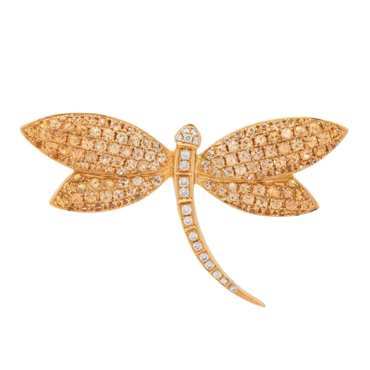 YELLOW SAPPHIRE AND DIAMOND DRAGONFLY BROOCH