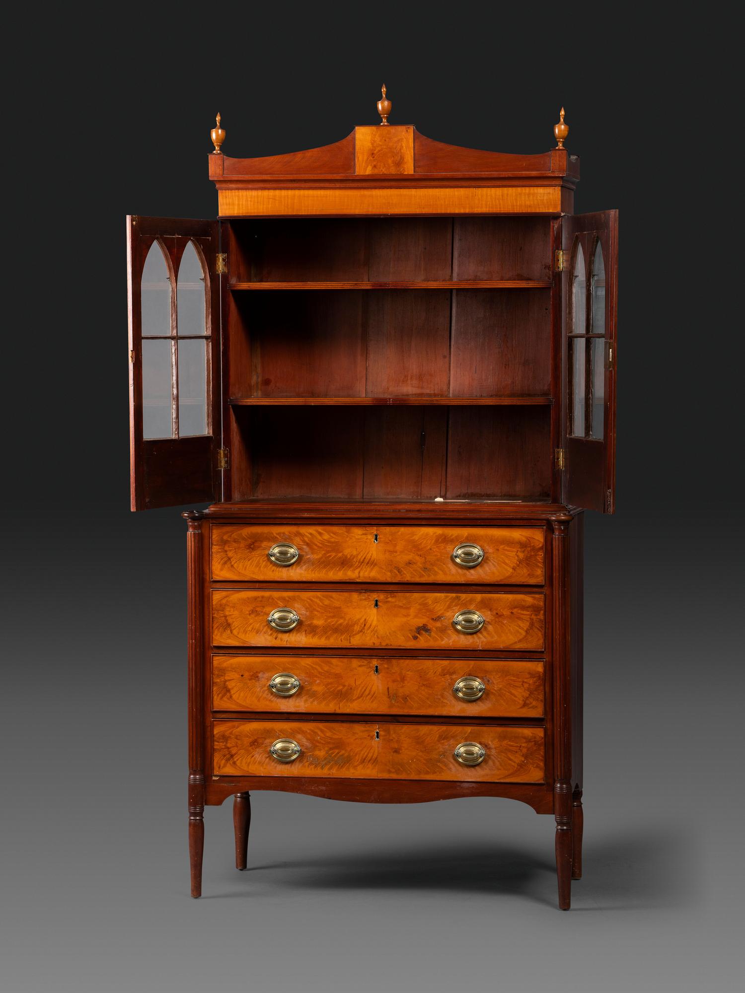 A Federal Mahogany and Figured Maple Secretary Bookcase