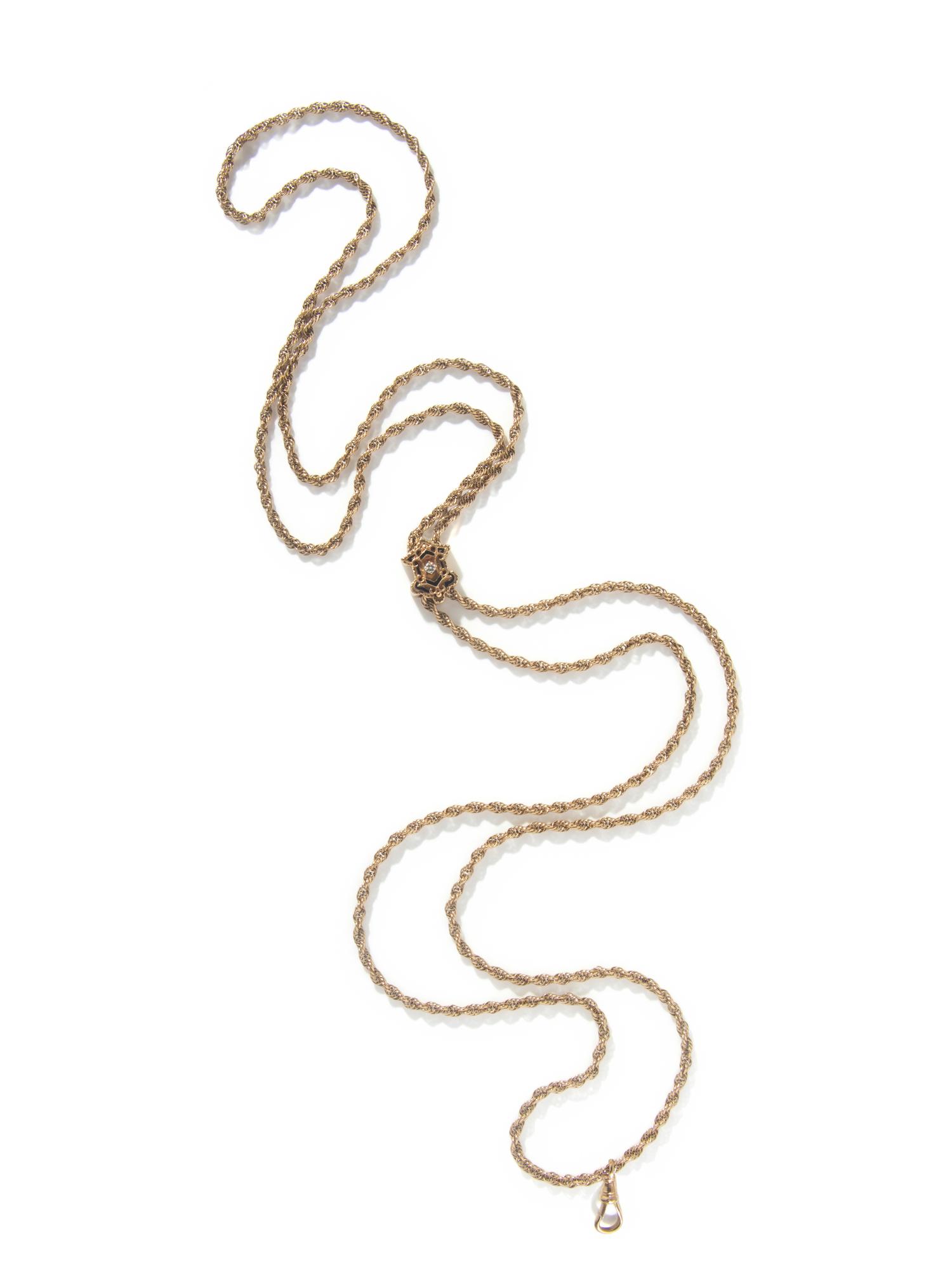 YELLOW GOLD, DIAMOND, AND ENAMEL FOB CHAIN