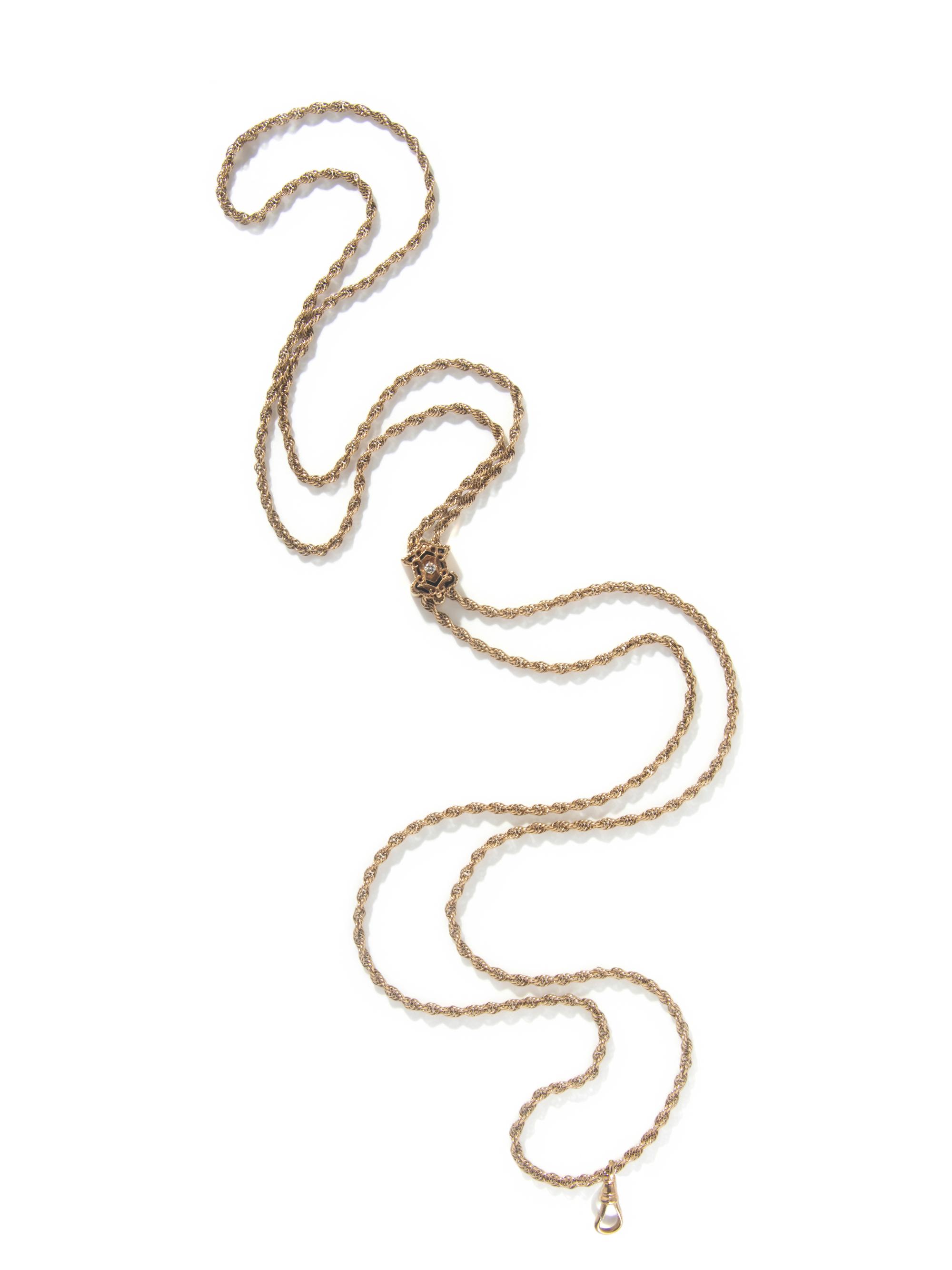 YELLOW GOLD, DIAMOND, AND ENAMEL FOB CHAIN