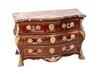 A Louis XV Gilt-Bronze Mounted, Tulipwood and Kingwood, Marble Top Commode — CIRCA 1735