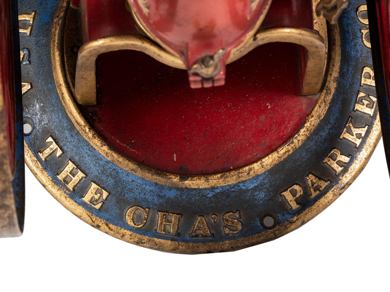 A Charles Parker No. 700 Painted and Parcel Gilt Double-Wheeled Cast Iron Coffee Mill