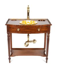 A Regency Style Mahogany Washstand with Brass Fixtures and Italian Ceramic Basin — 19TH/20TH CENTURY