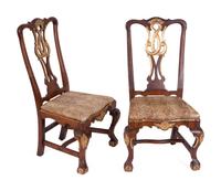 A Pair of Portuguese Rococo Parcel-Gilt Walnut Side Chairs — THIRD QUARTER 18TH CENTURY