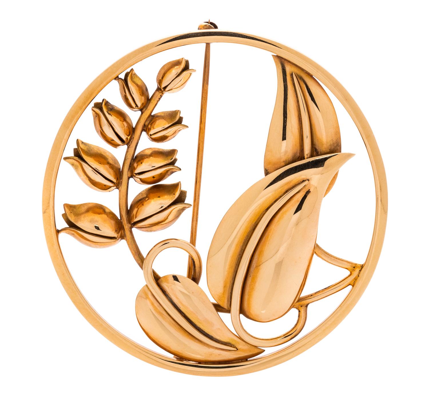 A 14 Karat Yellow Gold 'Lily of the Valley' Brooch, Georg Jensen, 13.00 dwts.
