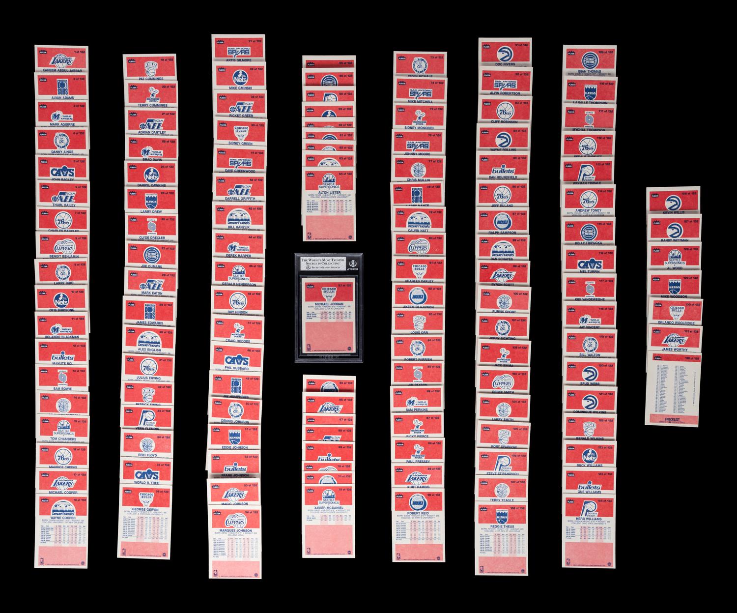 A Complete Set of 1986 Fleer Basketball Cards Including a BGS 5 EX Michael Jordan No. 57 (132/132)