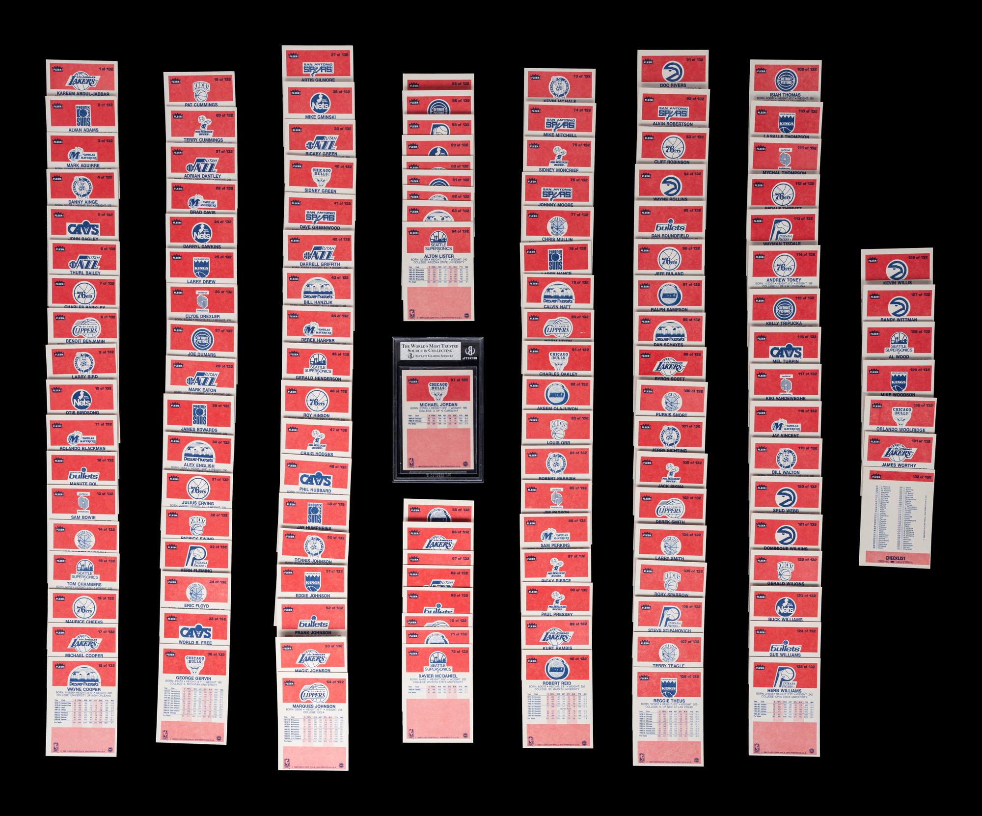 A Complete Set of 1986 Fleer Basketball Cards Including a BGS 5 EX Michael Jordan No. 57 (132/132)