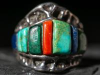 Silver Tufa Cast Shield Ring, with Cobblestone Inlay