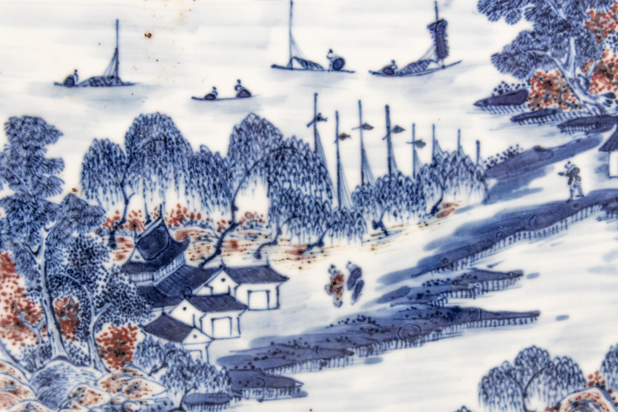 A Pair of Chinese Copper Red Decorated Underglaze Blue Porcelain Plaques