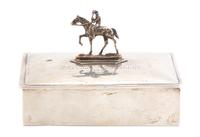 An American Silver Cigarette Box, Webster Co., North Attleboro, MA, the hinged lid having a mounted figure of polo player on pony and i