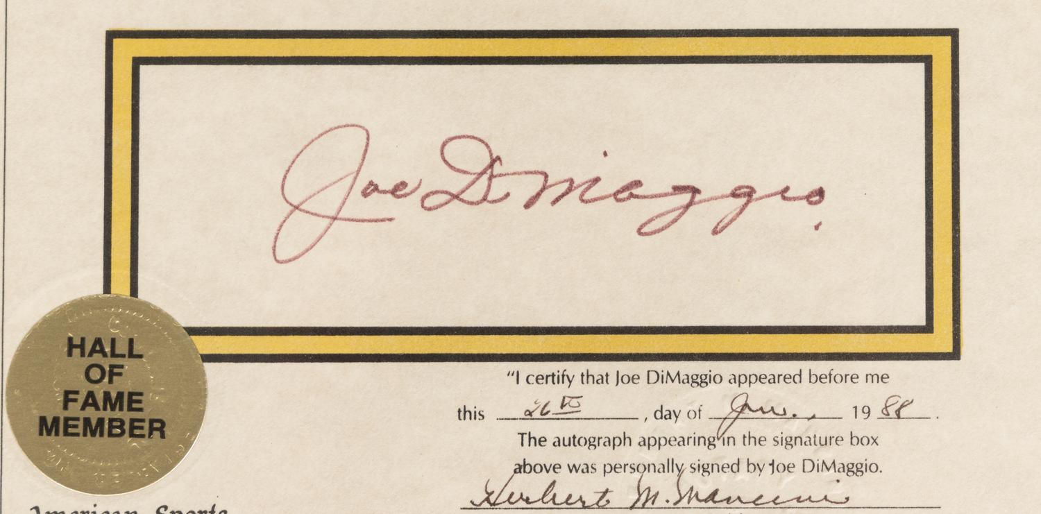 A Joe DiMaggio Signed Autograph Career Statistics Display (Beckett Authentication Services Letter BAS Certified),