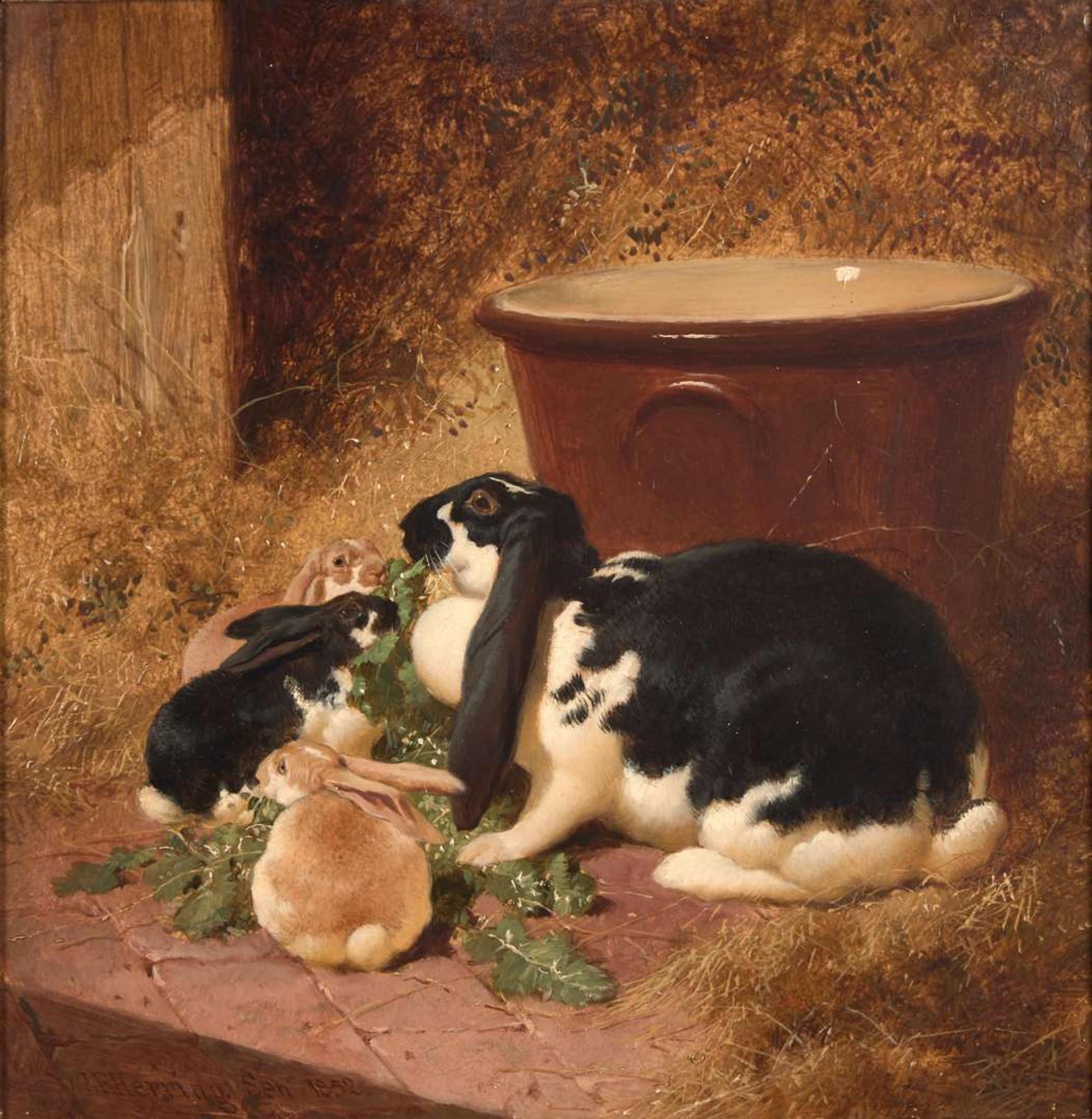 John Frederick Herring the Elder (British, 1795–1865) - A Family of Rabbits