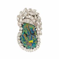 Opal, Diamond, and Platinum Pendant Brooch