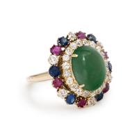 JADE, RUBY, SAPPHIRE, AND DIAMOND RING