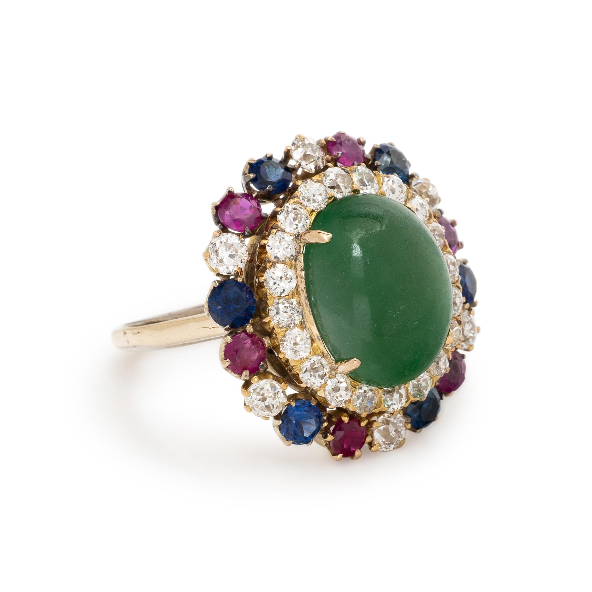 JADE, RUBY, SAPPHIRE, AND DIAMOND RING