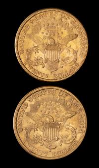 Two United States 1882-S Liberty Head $20 Gold Coin