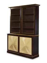 A Pair of Regency Style Grain Painted and Parcel Gilt Bookcases