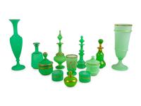 A Collection of Twelve Green Opaline Glass Items — 19TH CENTURY