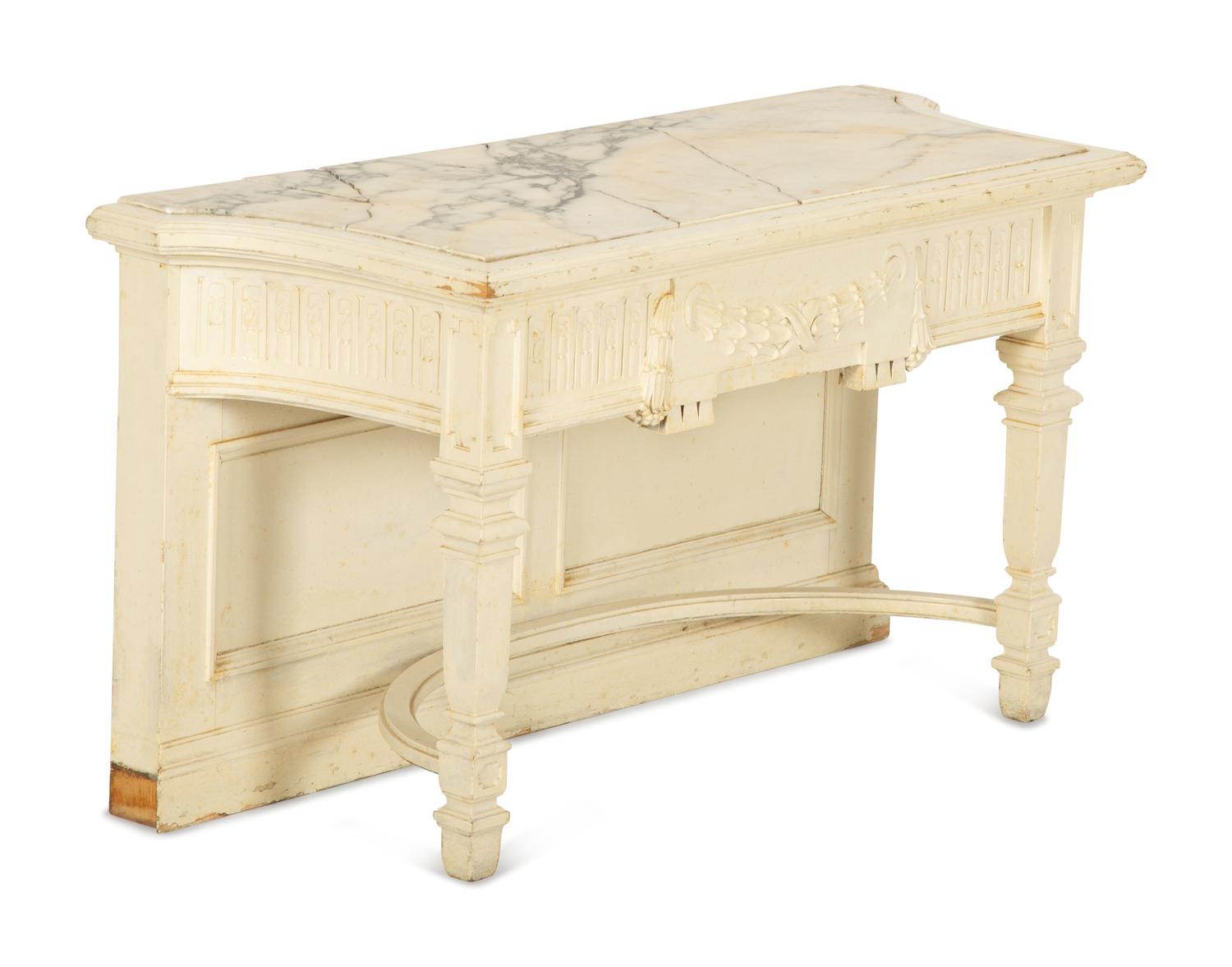 A Continental White Painted Mirrored Door Cabinet on Marble Top Base — Late 19th Century