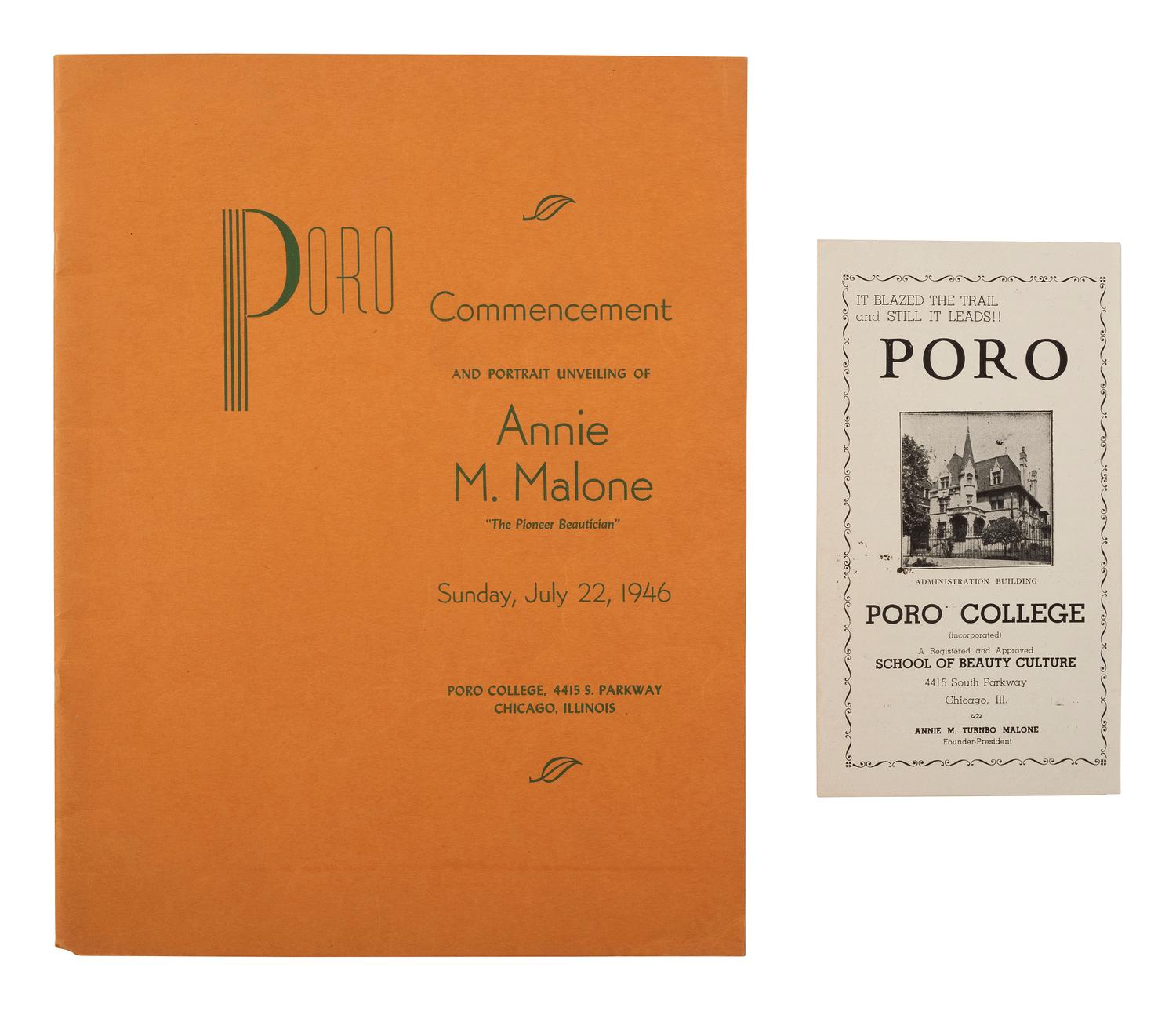 [EDUCATION - MALONE, ANNIE M. (1869-1957)]. 2 items related to Poro College, Chicago, IL.