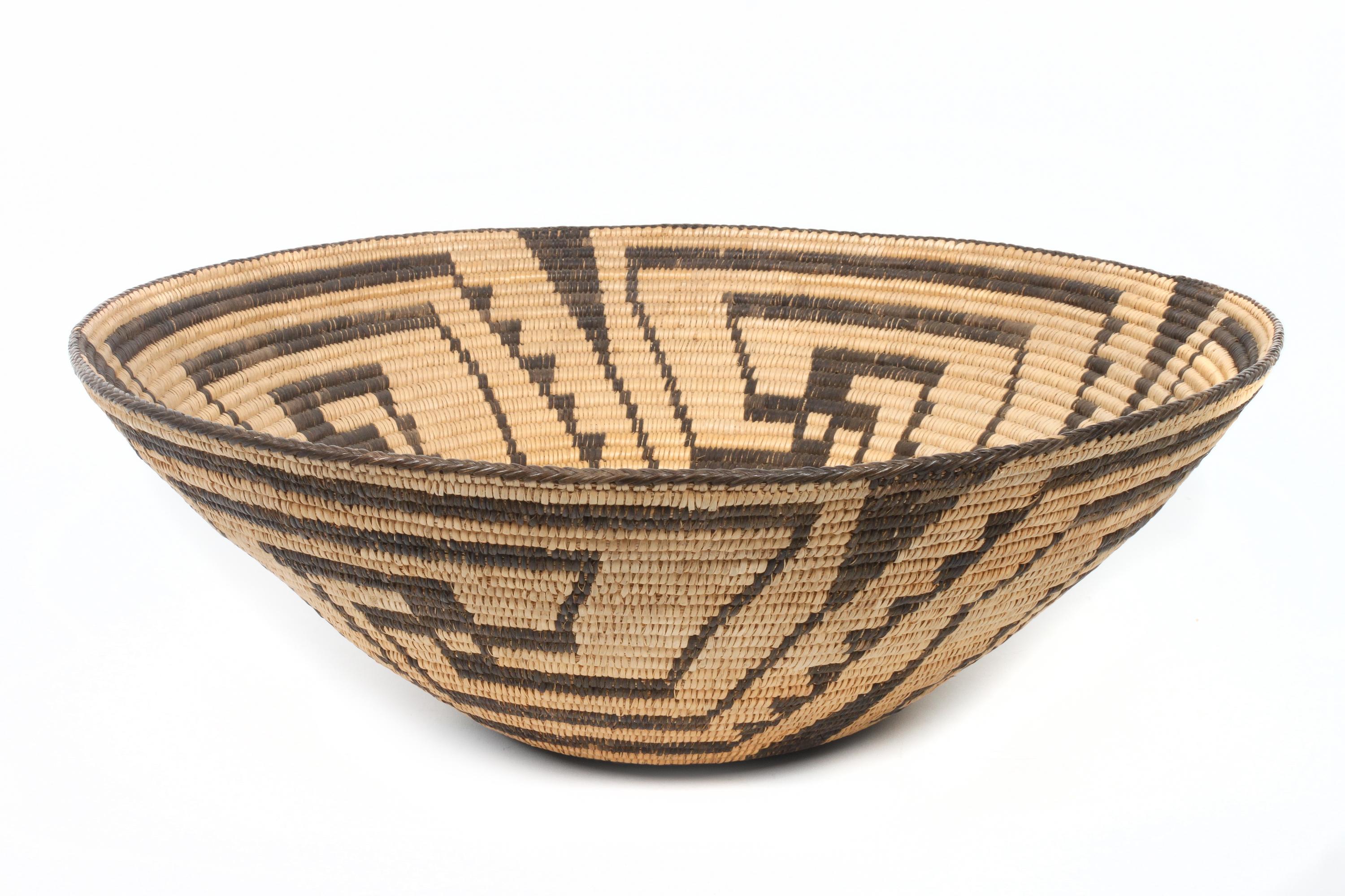 A Pima Basketry Bowl Height 7 x diameter 19 5/8 inches.