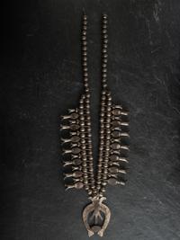 Navajo Sterling Silver and Royston Turquoise Squash Blossom Necklace