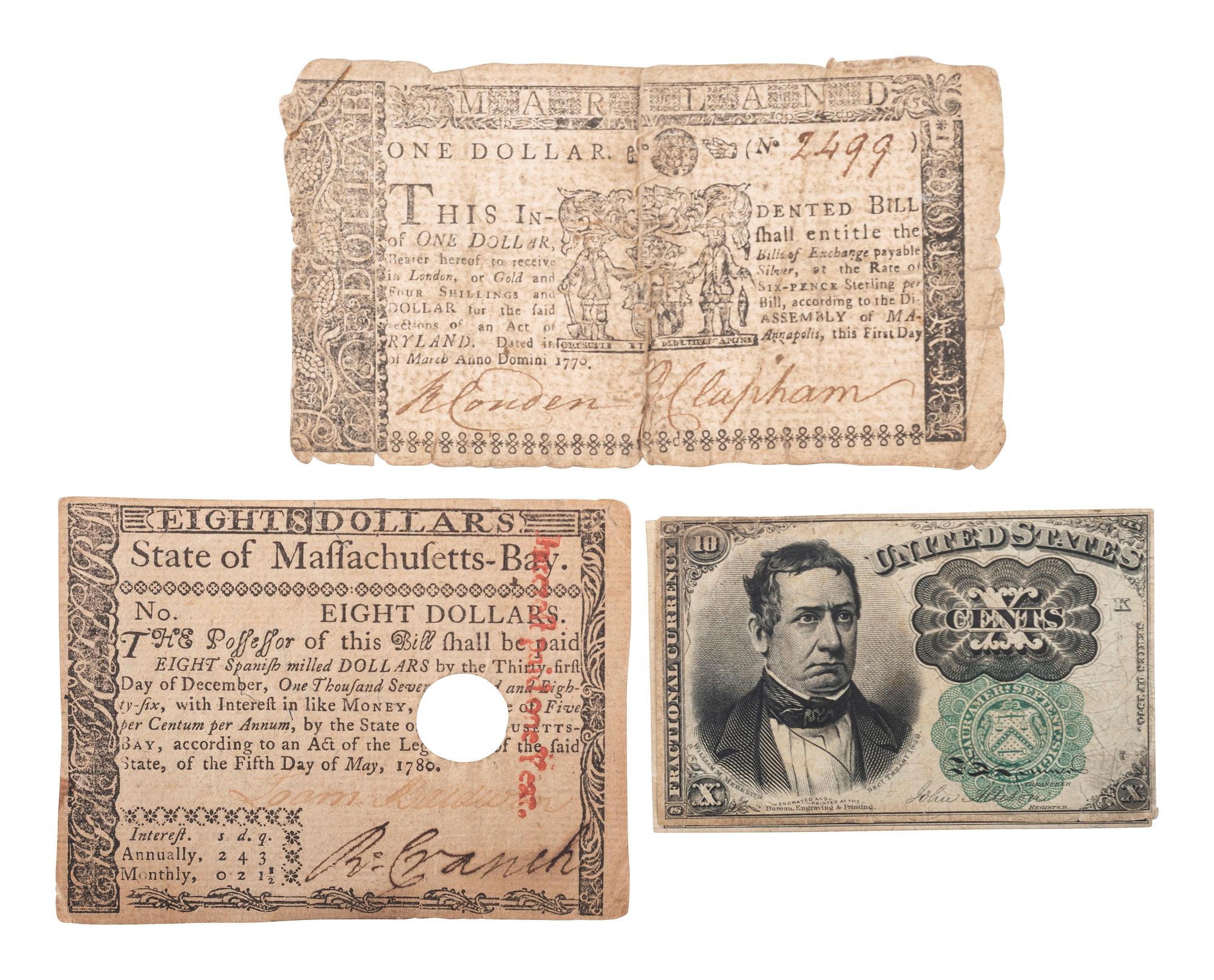 [CIVIL WAR]. A group of Confederate notes with other currency.
