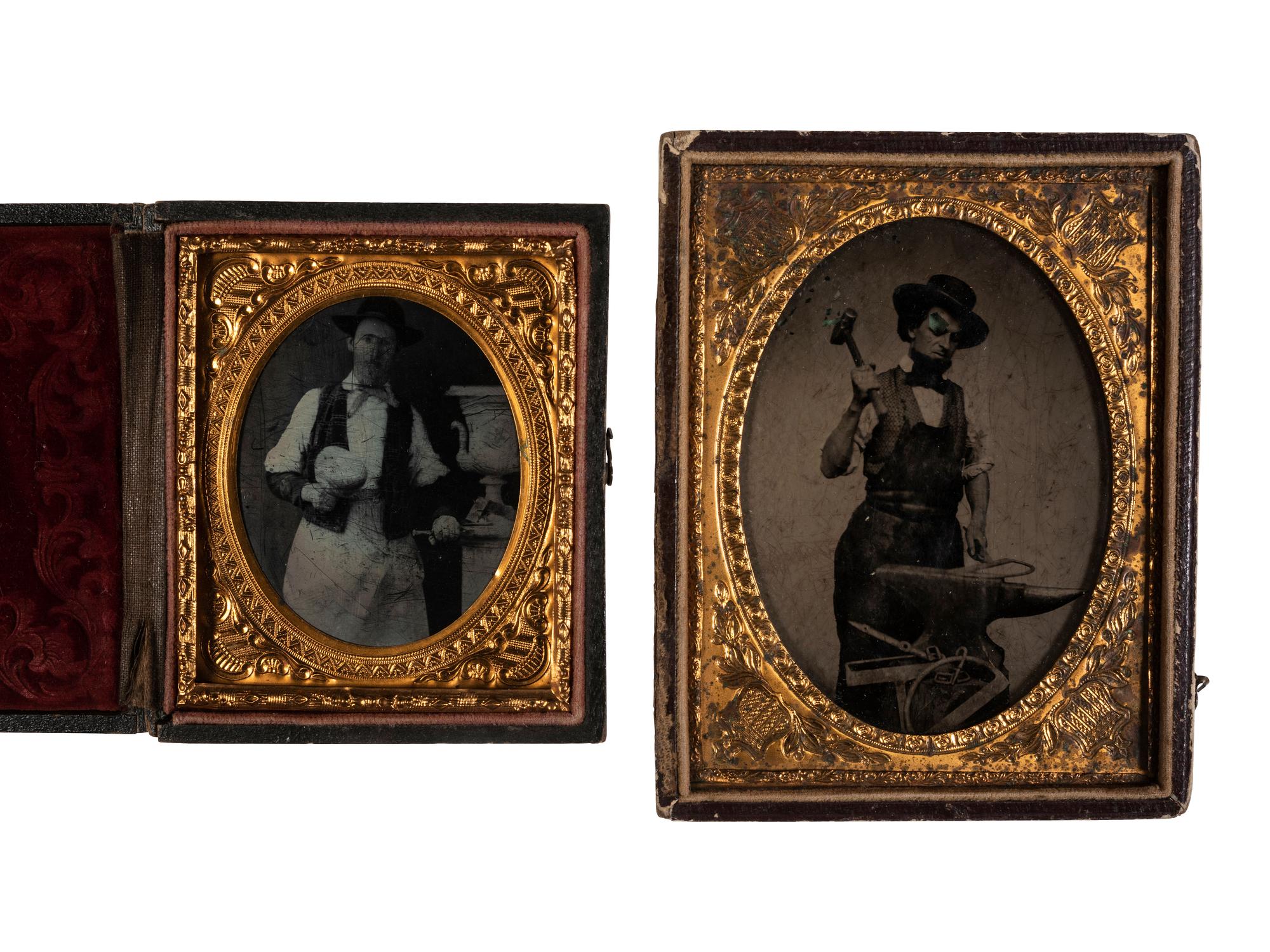 [EARLY PHOTOGRAPHY -- OCCUPATIONAL]. 4 ambrotypes and tintypes, incl. an ambrotype with a sculptor.