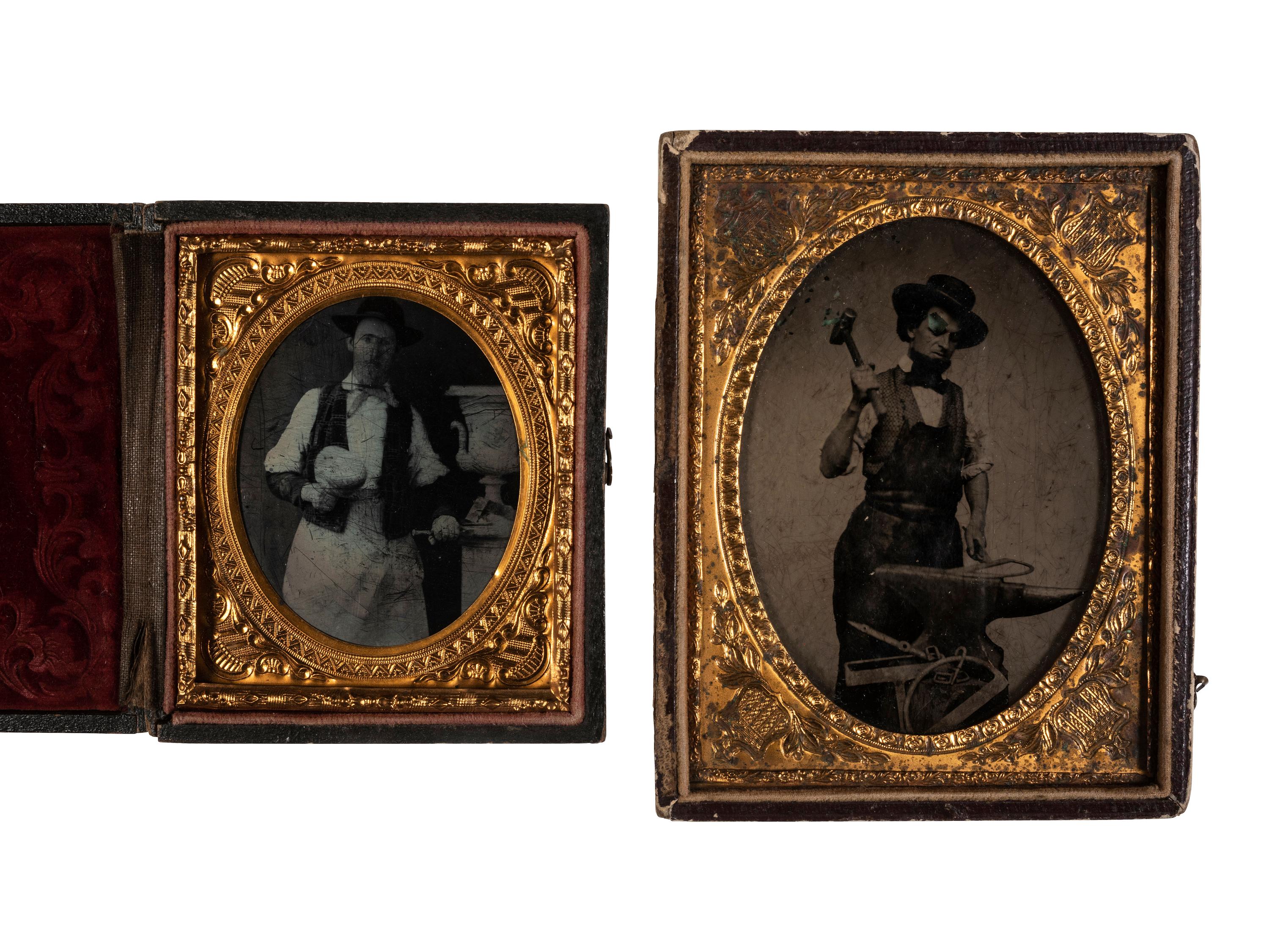 [EARLY PHOTOGRAPHY -- OCCUPATIONAL]. 4 ambrotypes and tintypes, incl. an ambrotype with a sculptor.
