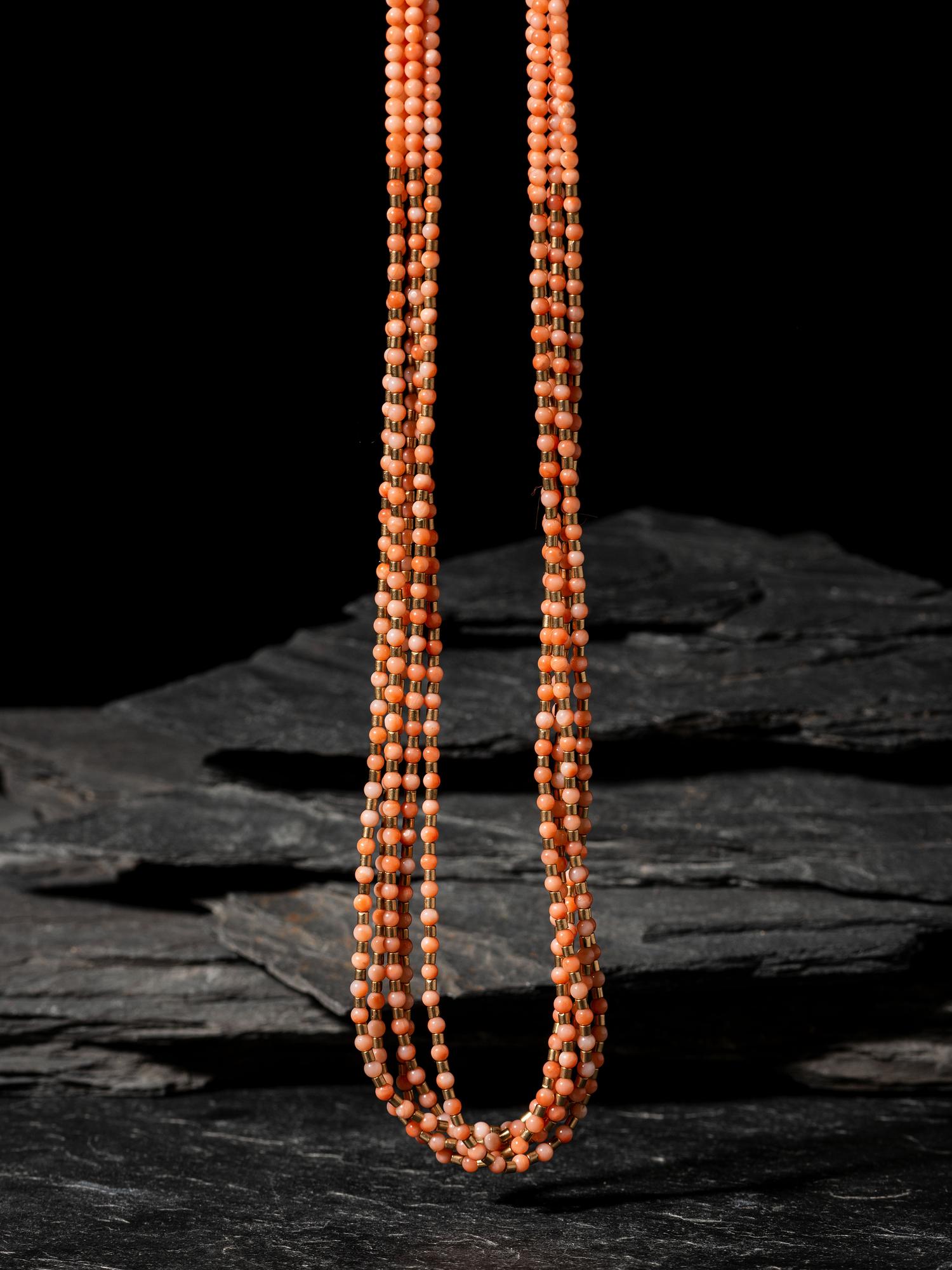 Pink Coral and 14K Gold Multi-strand Necklace