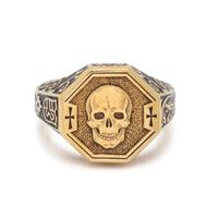 ATTILIO CODOGNATO, YELLOW GOLD AND ENAMEL SKULL RING