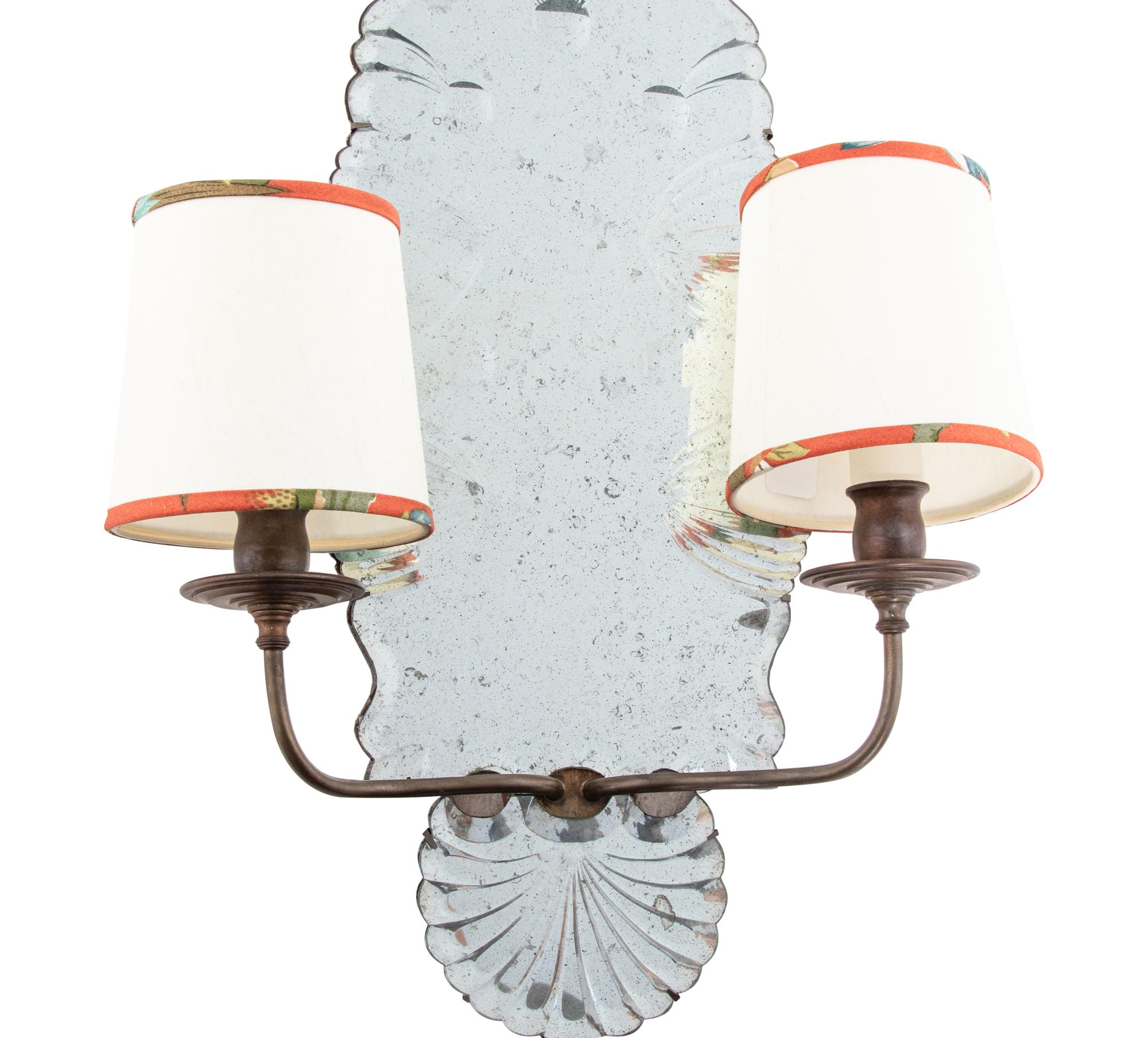 A Pair of Venetian Style Two-Light Mirrored Sconces