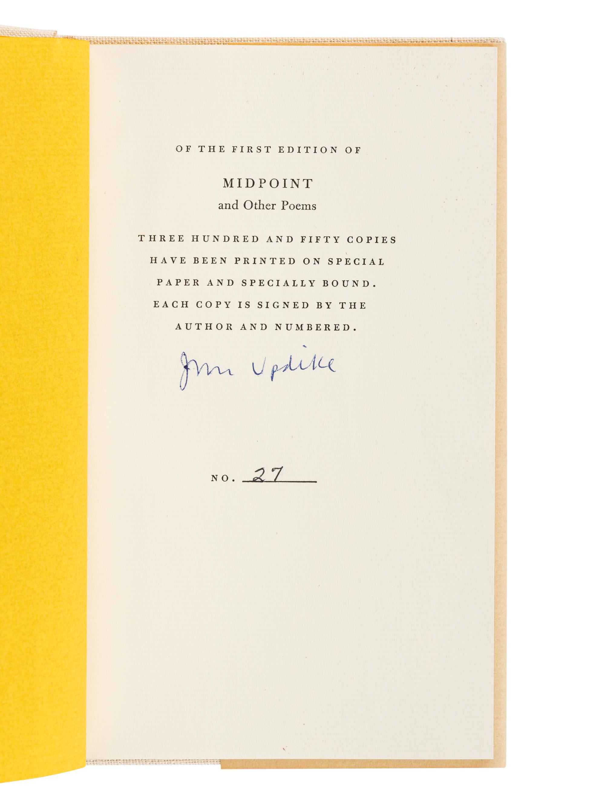UPDIKE, John (1932-2009). A group of 10 LIMITED FIRST EDITIONS of Updike’s works, ALL SIGNED, comprising: