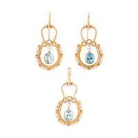 YELLOW GOLD, AQUAMARINE AND CULTURED PEARL SET