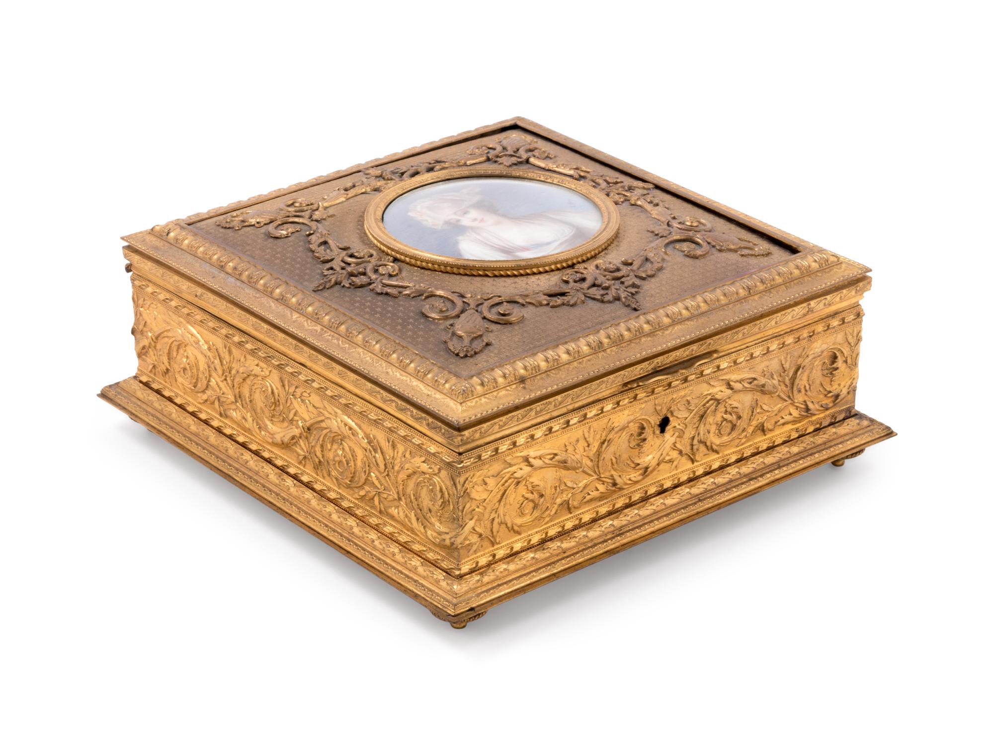 A French Portrait Miniature-Inset Gilt Bronze Table Casket