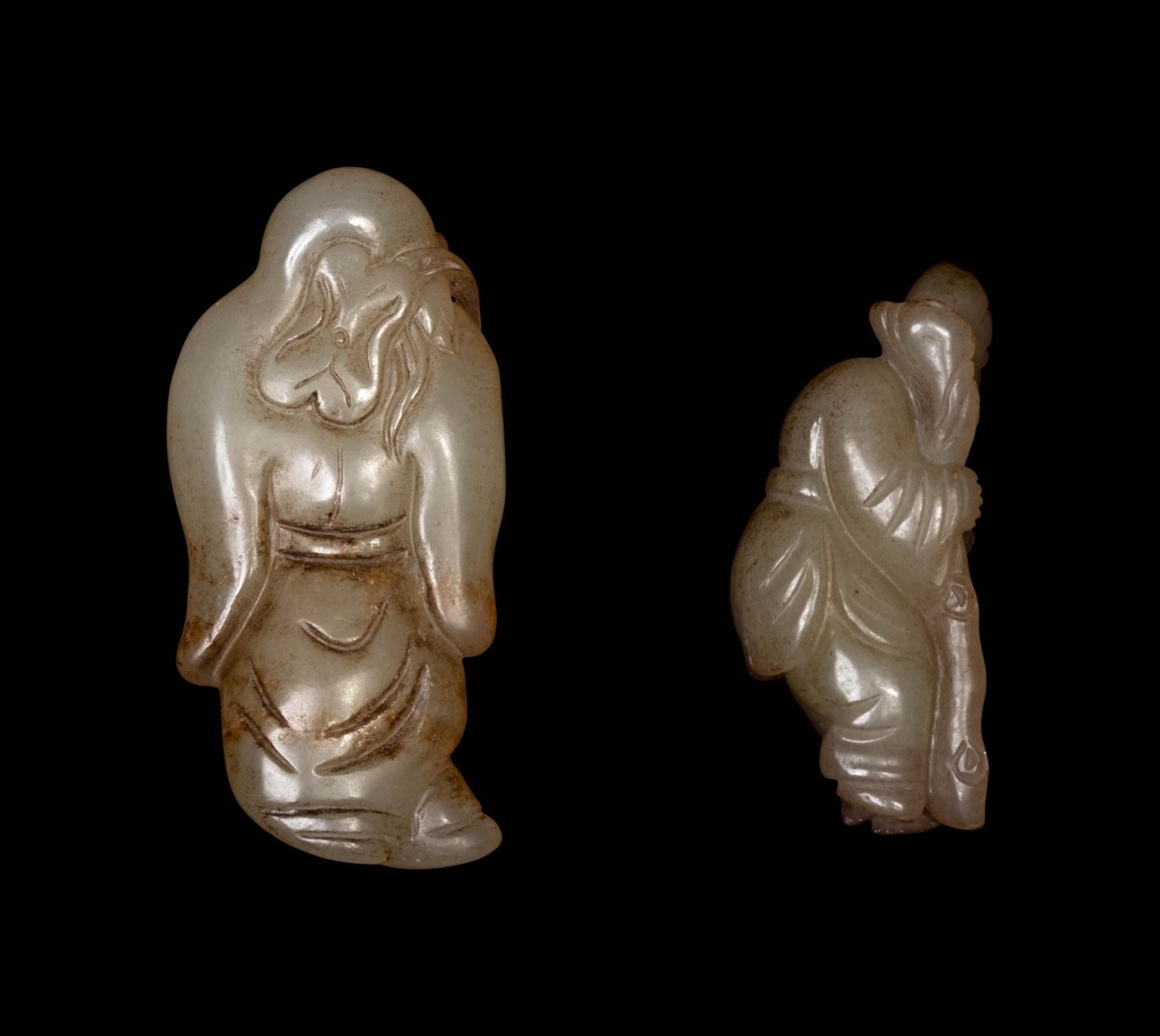 Two Chinese Pale Celadon Jade Carved Figures