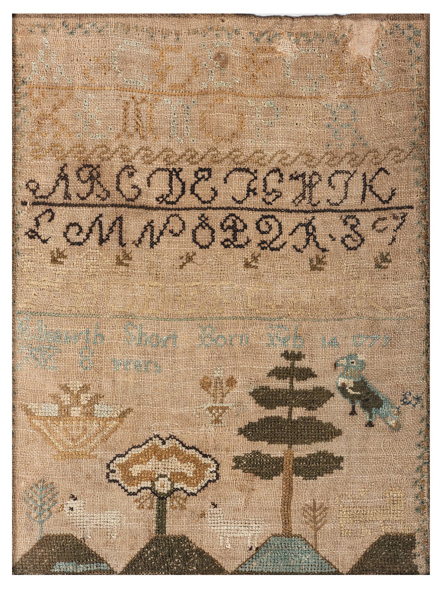 A Needlework Embroidered Schoolgirl's Sampler, Wrought by Elisabeth Short