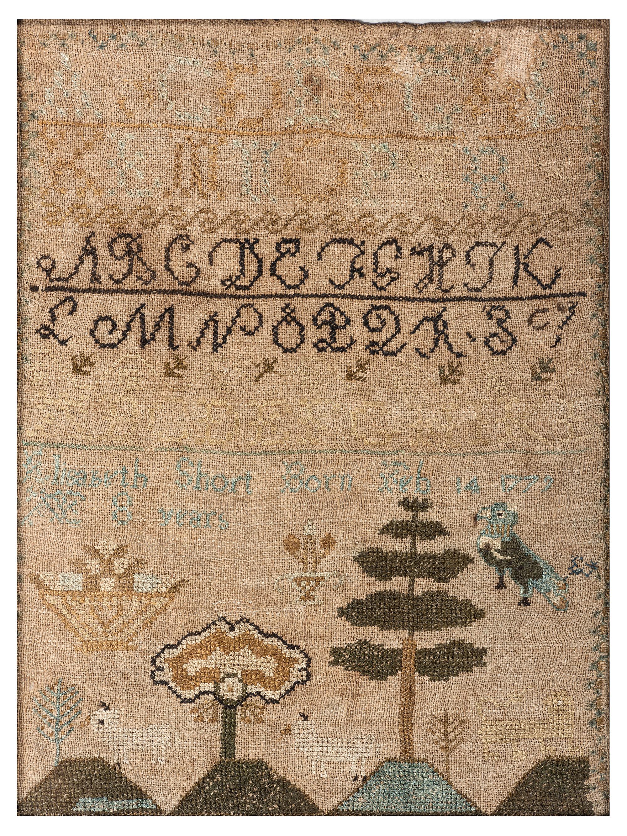 A Needlework Embroidered Schoolgirl's Sampler, Wrought by Elisabeth Short