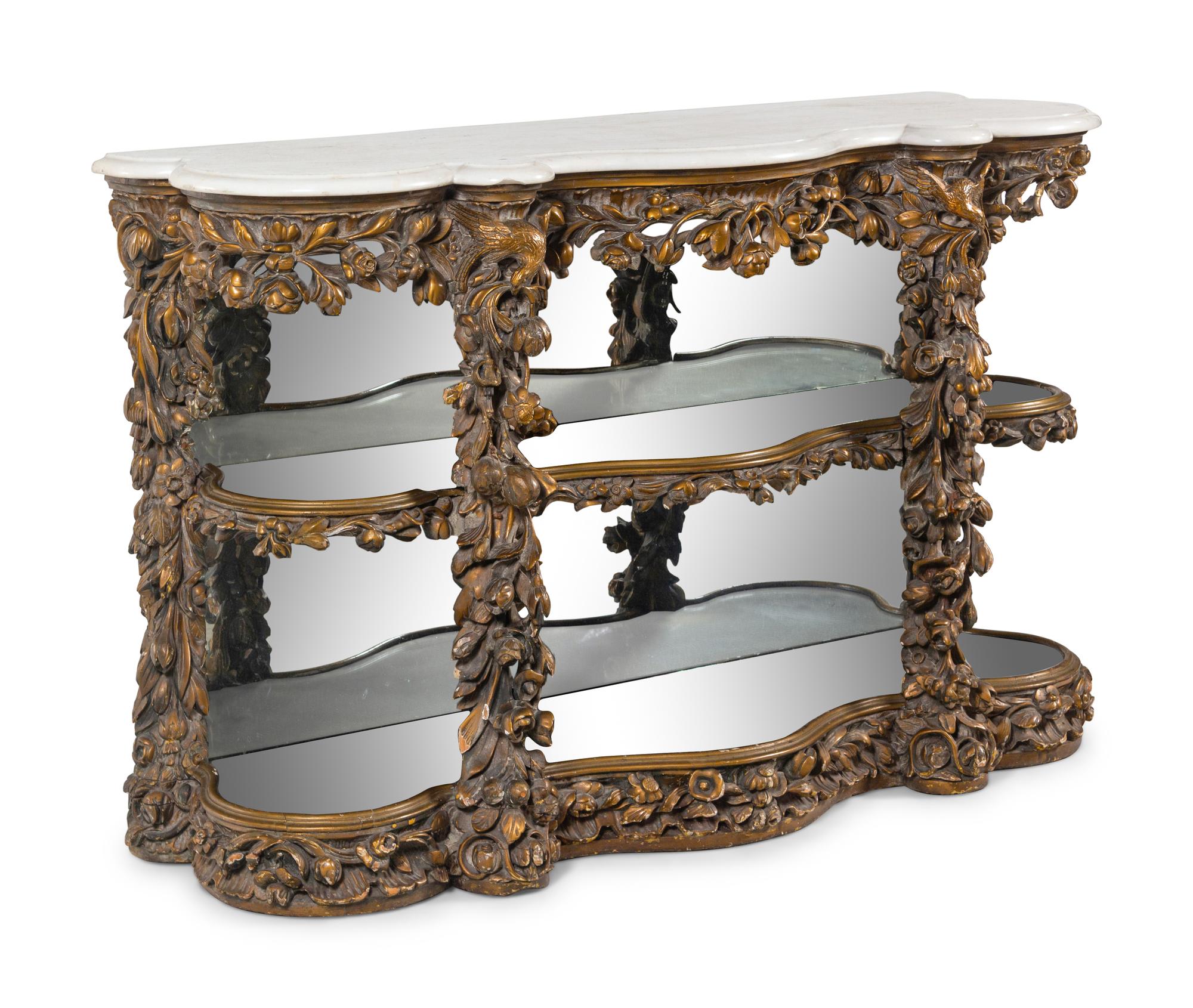 A Continental Giltwood Marble-Top Console Table