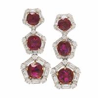 Burmese Ruby and Diamond Drop Earrings